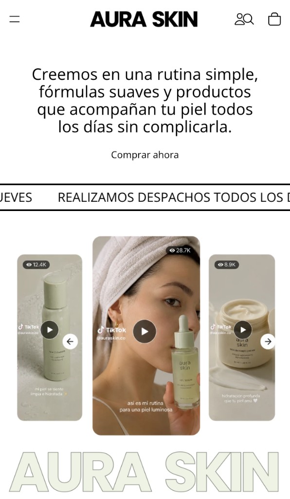 Reels en el sitio de Aura Skin