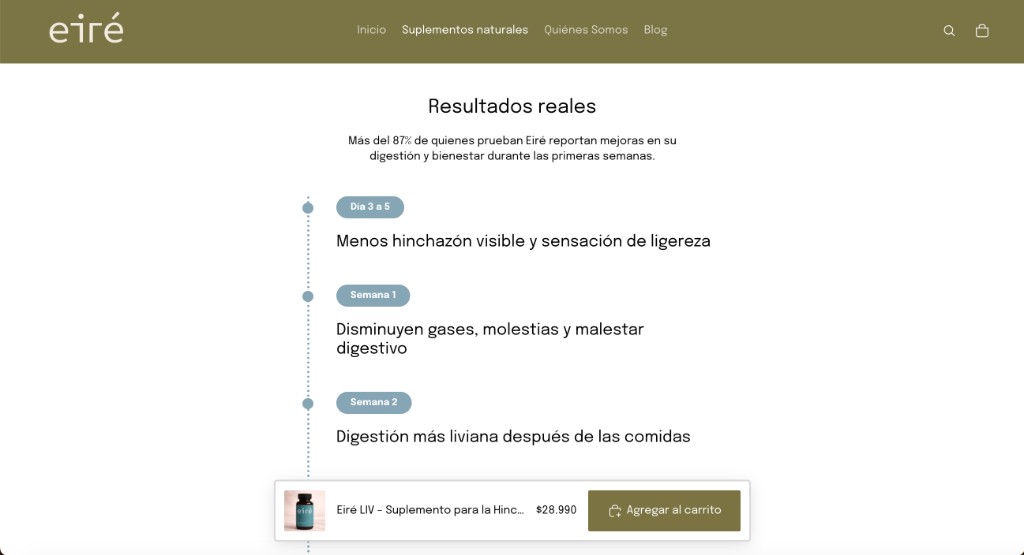 Sección de resultados reales en el sitio de eiré